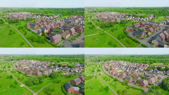 无人机从空中展示的房屋和田野为英国郊区的生活提供了一个独特的视角