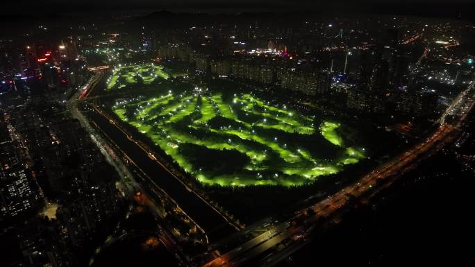 航拍夜景沙河高尔夫