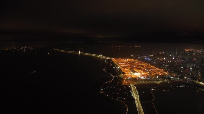 航拍夜景深圳湾大桥