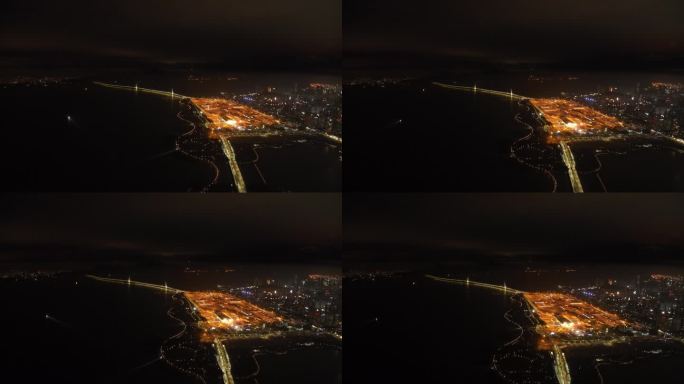 航拍夜景深圳湾大桥