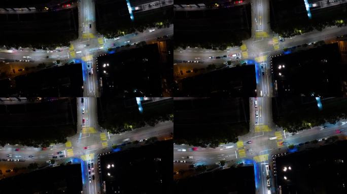 夜间照明苏黎世市中心交通街道十字路口空中俯视全景4k延时瑞士