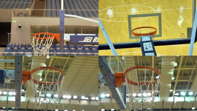 4K室内篮球场亚运会素材篮筐特写投篮特写
