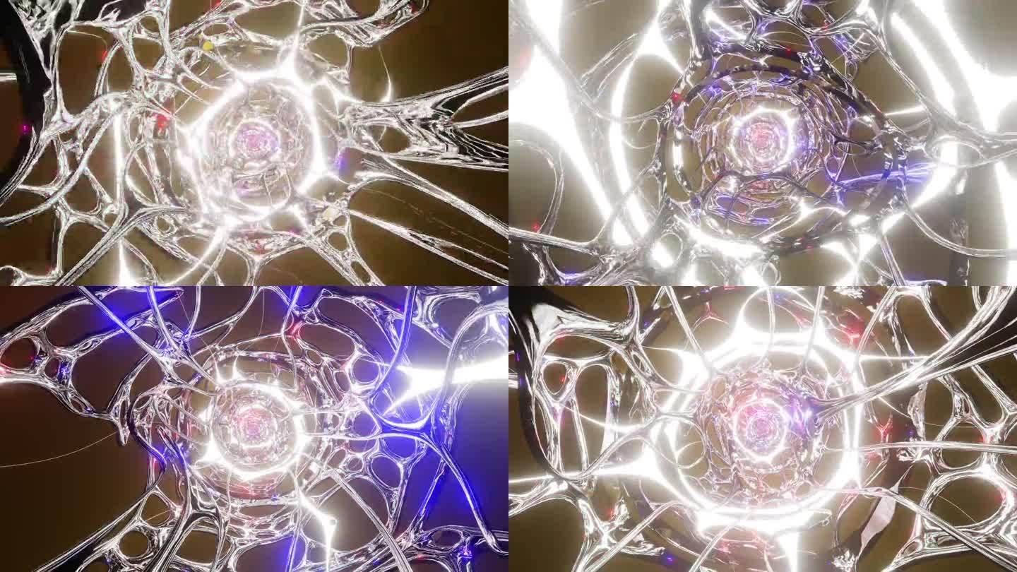 摘要编织白色有机金属纤维电闪快节奏音乐作为舞蹈背景3d渲染。Vj迪斯科循环动画Dj集或夜总会，节日，