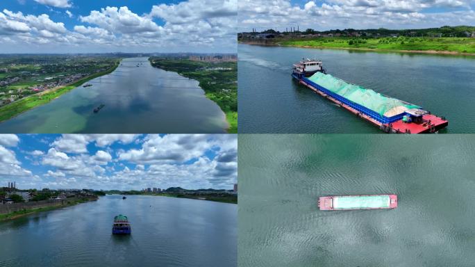 4K 航拍河道运输 湘江株洲段