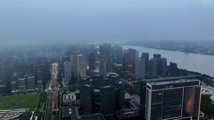 航拍暴雨过后的杭州钱江两岸城市大片宣传片