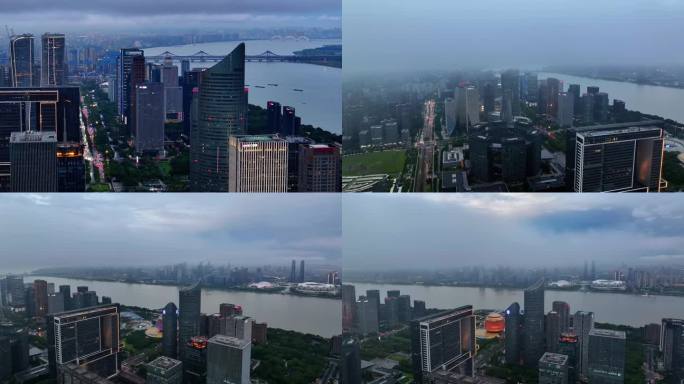 航拍暴雨过后的杭州钱江两岸城市大片宣传片