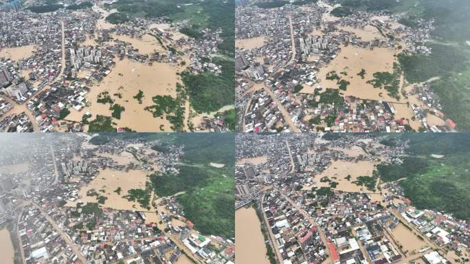 城镇被洪水淹没山洪水灾自然灾害极端天气