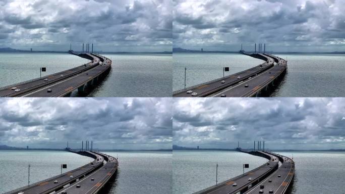 晴空万里下的胶州湾大桥中长焦