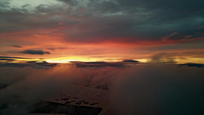 长江夕阳云海落日空镜