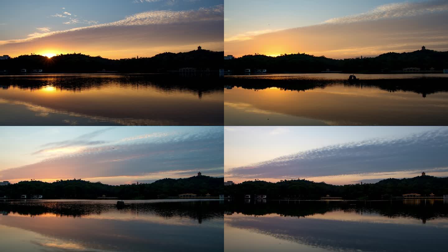 广州麓湖公园的落日与晚霞