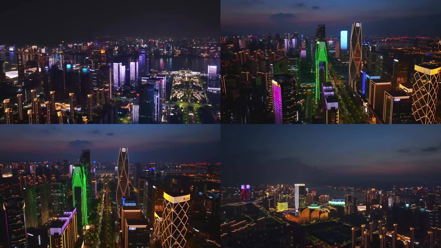 航拍杭州钱江世纪城奥体中心城市夜景宣传片