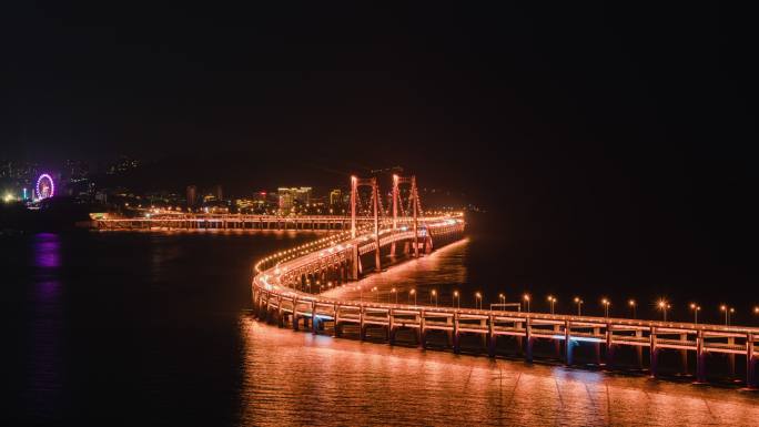 4K大连星海湾大桥夜景延时摄影特写