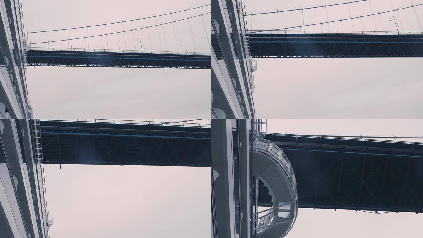 跨海大桥 远洋游轮 游轮过大桥  斜拉桥