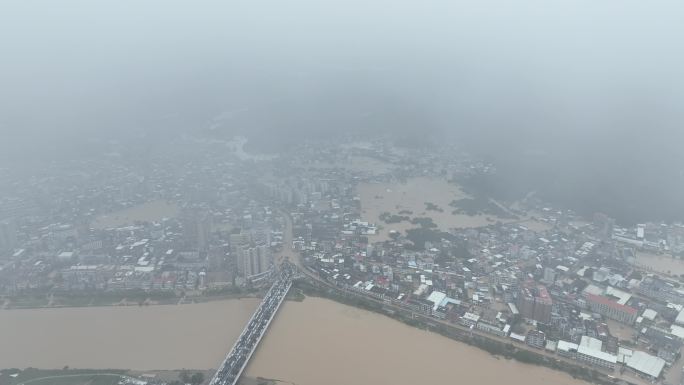 城镇洪水淹没航拍山洪水灾自然灾害极端天气