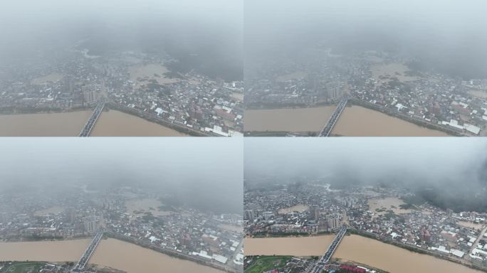 城镇洪水淹没航拍山洪水灾自然灾害极端天气