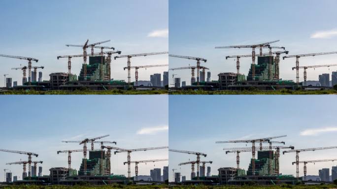 城市建设建筑工地塔吊工作4K延时影像