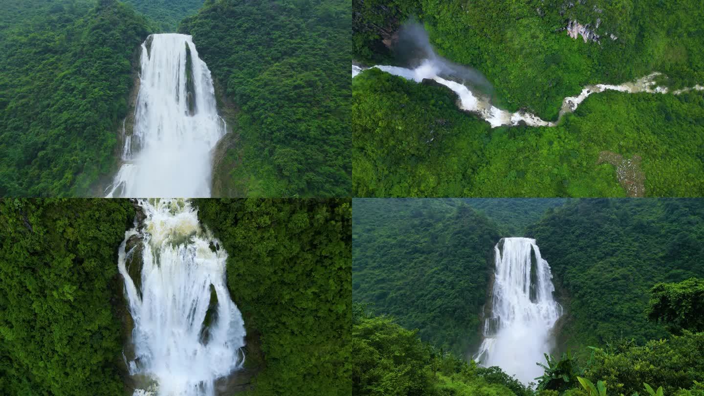 航拍大瀑布山中瀑布滴水滩瀑布水流