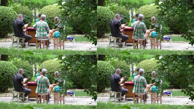老年人在公园里打扑克牌