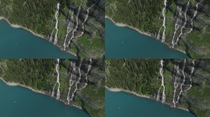 空中无人机拍摄的奥斯奇宁高山图，奥斯奇宁湖，群山之上