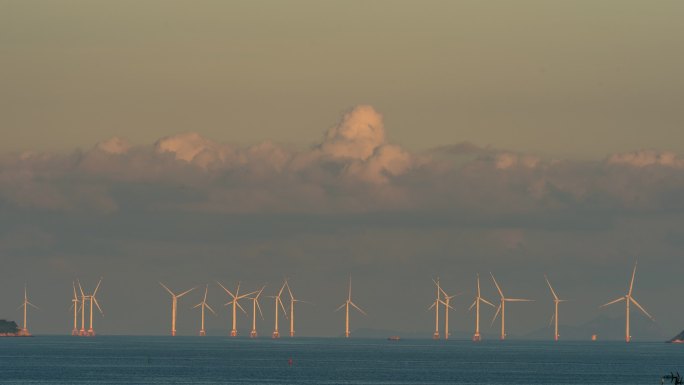 珠江口海域海上风力发电4K延时海岸风光