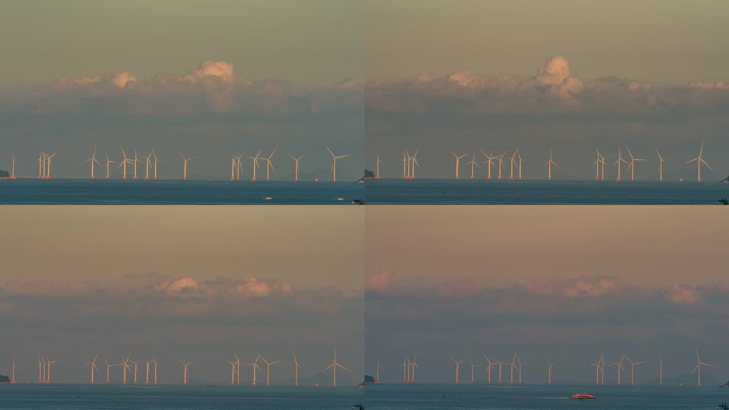 珠江口海域海上风力发电4K延时海岸风光