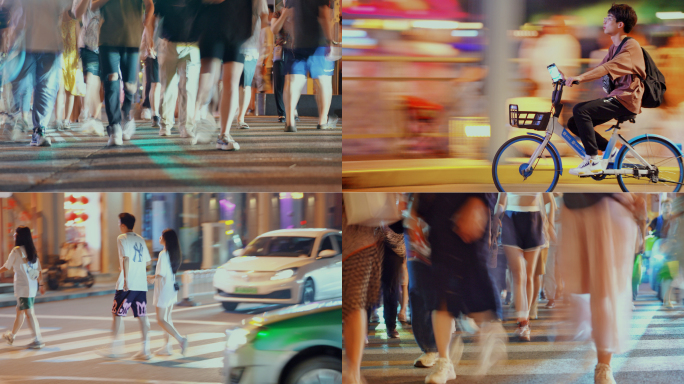 城市生活快节奏人流人群脚步慢门拍摄