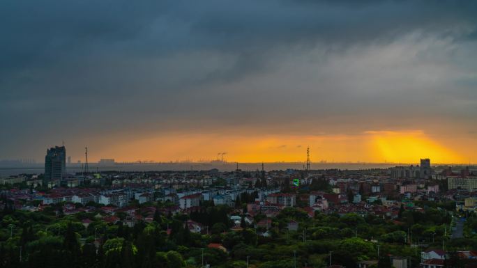 台风天气日落延时摄影