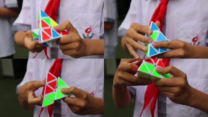 少年玩转三角形魔方速度快