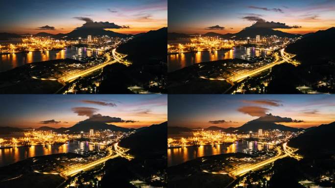 航拍深圳盐田惠深沿海高速盐田港夜景延时