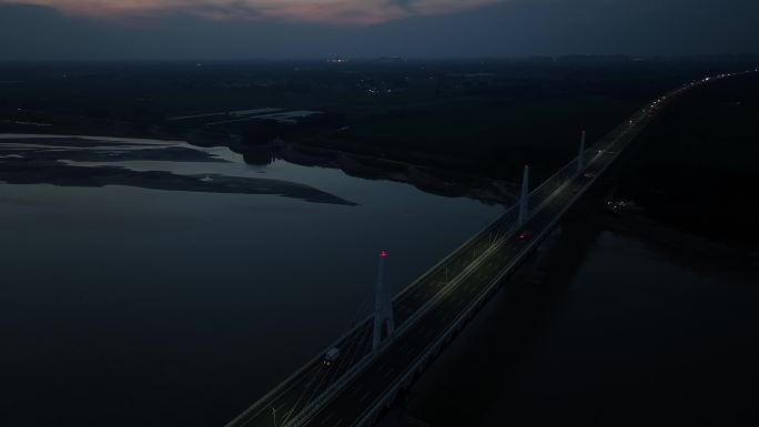 黄河大桥高铁日落航拍4k