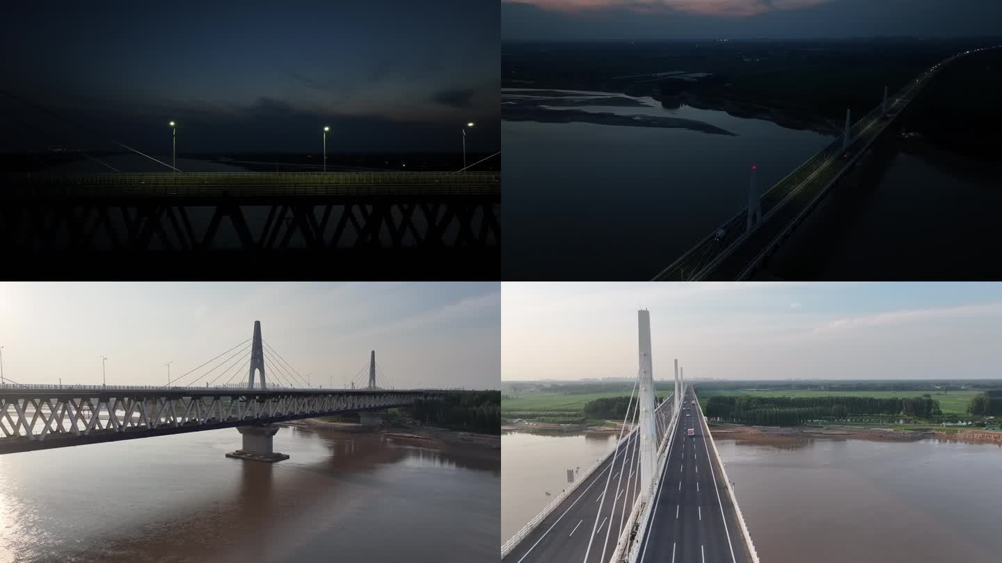 黄河大桥高铁日落航拍4k