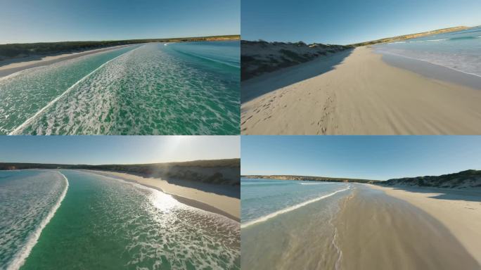 FPV无人机航拍海浪沙滩海滩日出澳大利亚