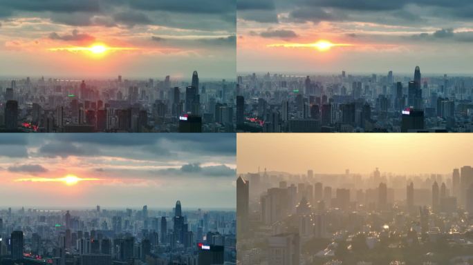 4K50帧济南城市夕阳落日航拍绝美风景