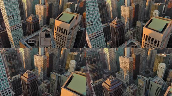 航拍纽约曼哈顿市中心中东城区摩天大楼日出