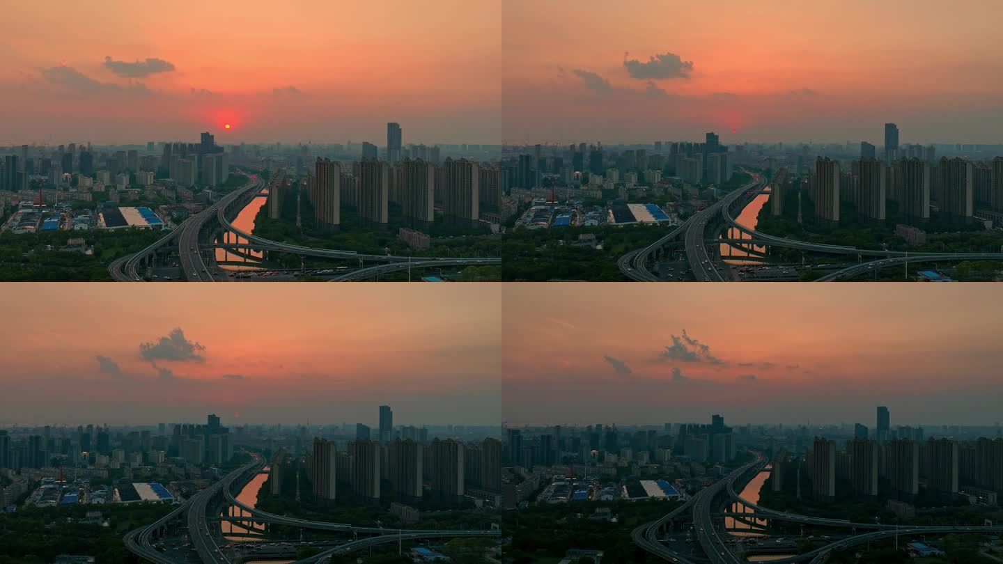 夕阳下的城市 日落黄昏美景 4K