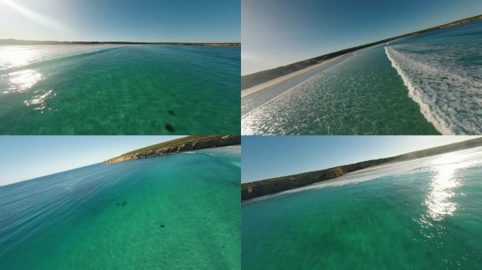 FPV无人机航拍海浪沙滩海滩日出澳大利亚