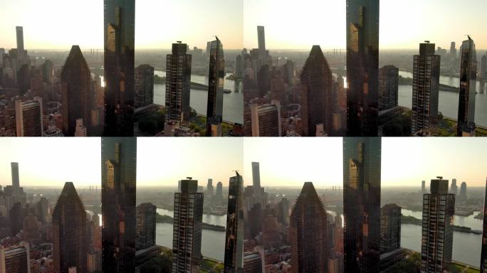 航拍川普世界大厦纽约曼哈顿摩天大楼日出河