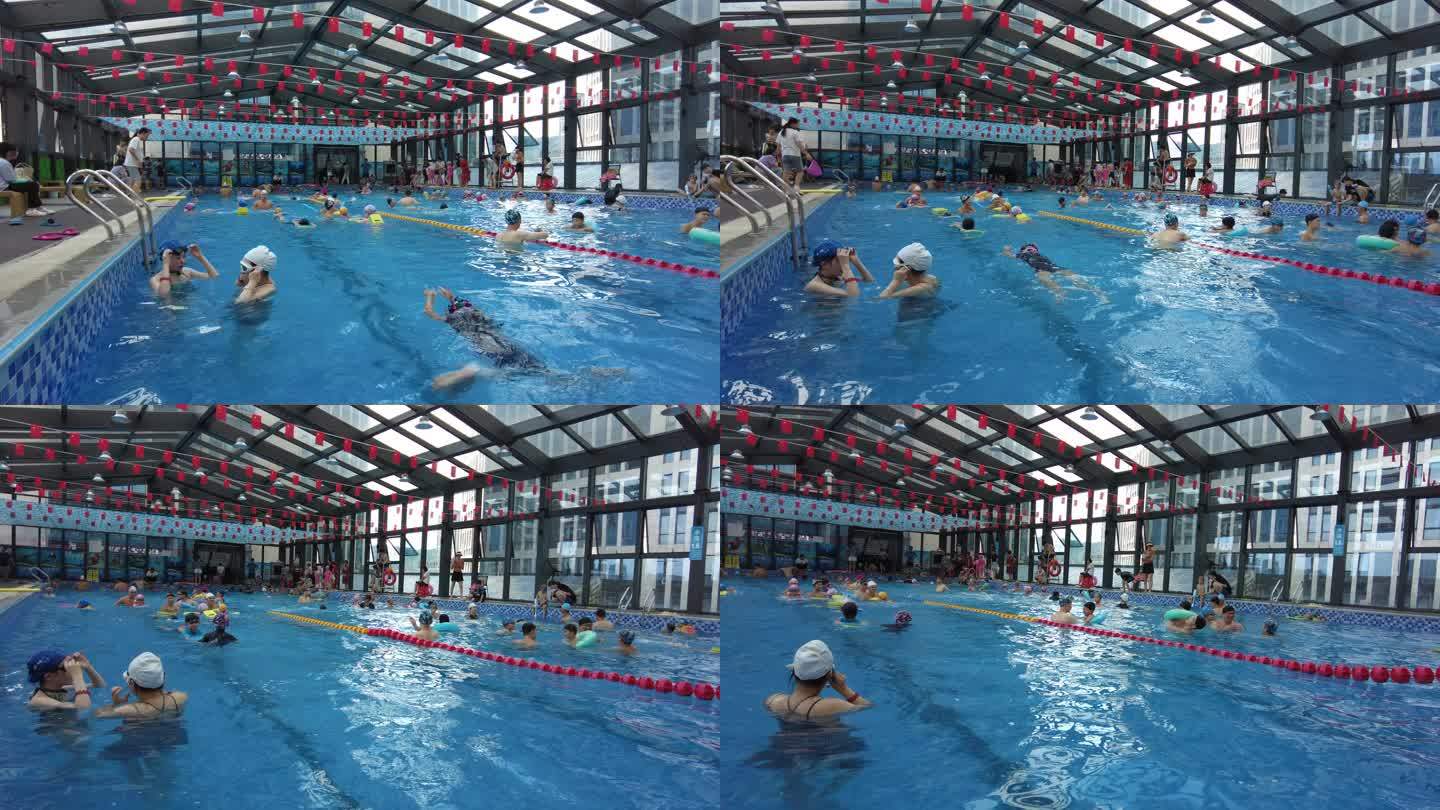夏天郴州游泳馆水池火热爆满戏水1