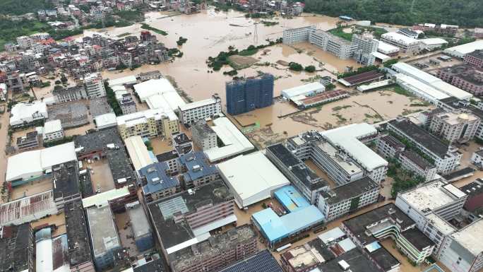 城镇被洪水淹没山洪水灾自然灾害极端天气