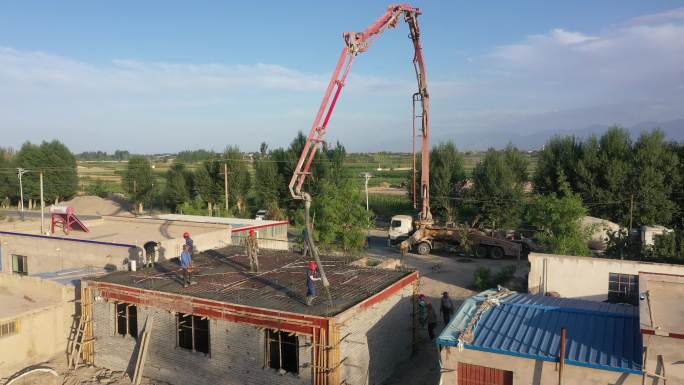 航拍农村农房建设施工现场