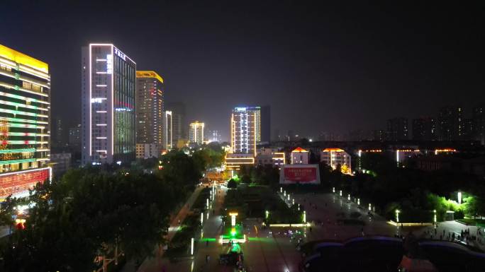 河北邯郸城市高楼建筑夜景交通航拍 (2)