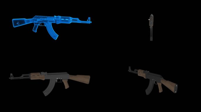 AK47自动步枪全息渐变展示通道素材