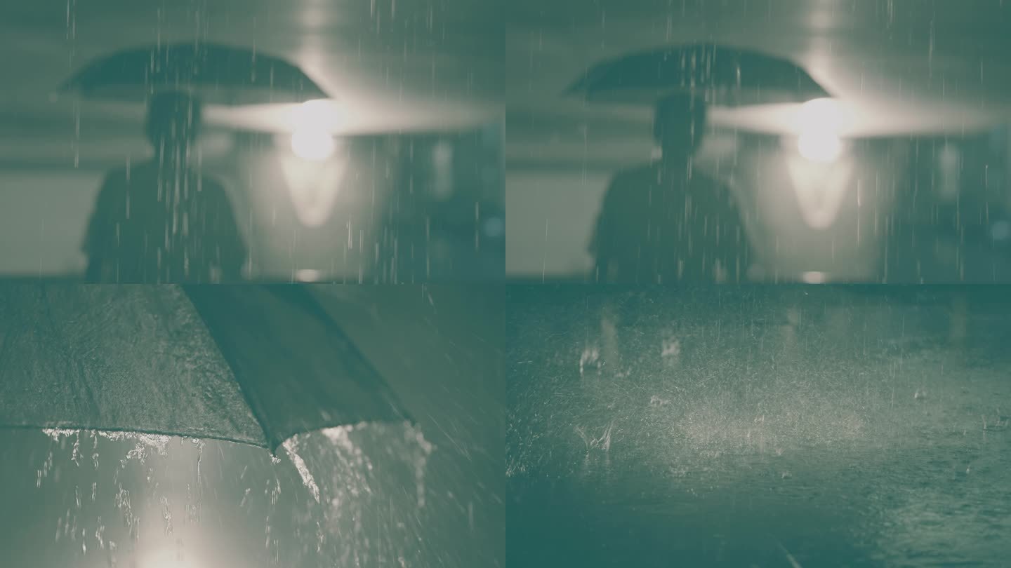 男人撑伞站在雨里 大雨 暴雨 伤感情绪