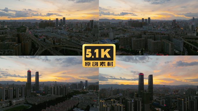 5K-昆明万达广场日落黄昏航拍视频