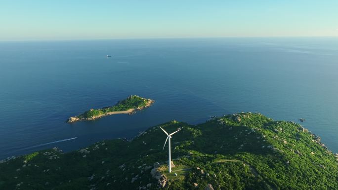 4K 海岛风车山风力发电绿色清洁能源航拍