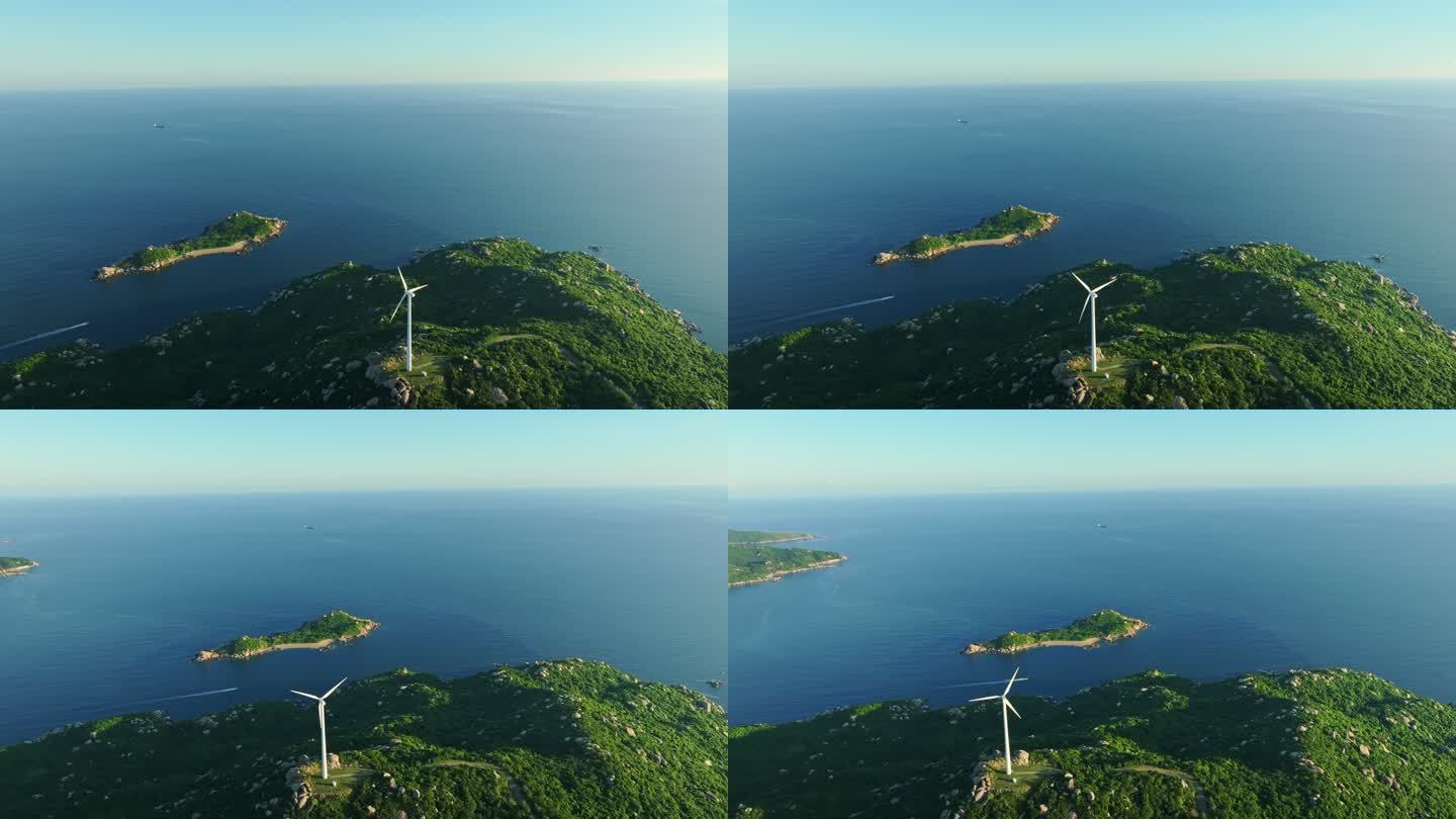 4K 海岛风车山风力发电绿色清洁能源航拍