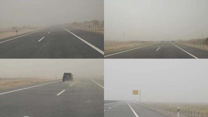 实拍新疆公路上沙尘暴