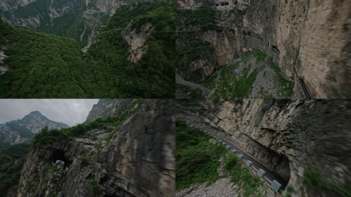 fpv拍摄从云中坠落锡崖沟挂壁公路