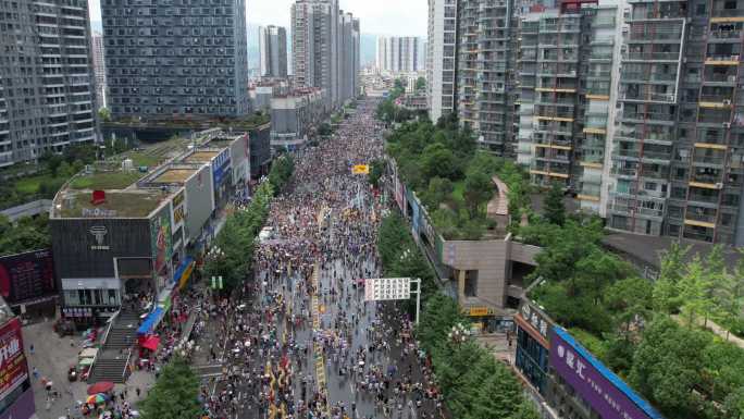 贵州水龙节航拍人流延时