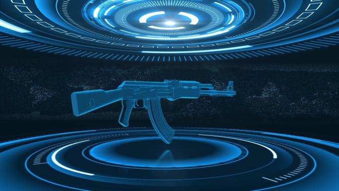 AK47自动步枪全息蓝色科技视频素材
